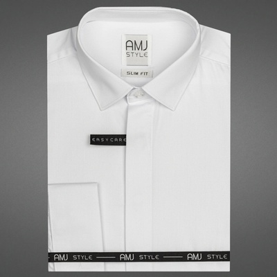 AMJ pánská košile dlouhý rukáv slim fit na manžetové knoflíčky s vytkávaným vzorem VDSA001MK bílá