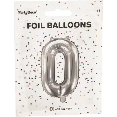 PartyDeco Fóliový balón Mini Číslo 0 strieborný 35cm