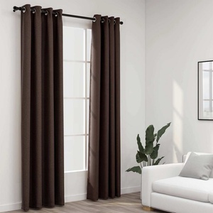 Pure Line Home Завеси с ленена текстура в цвят таупе с метални халки, 2 бр. , 140 x 225 см