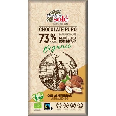 Chocolates Solé 73% Bio hořká s mandlemi 150 g