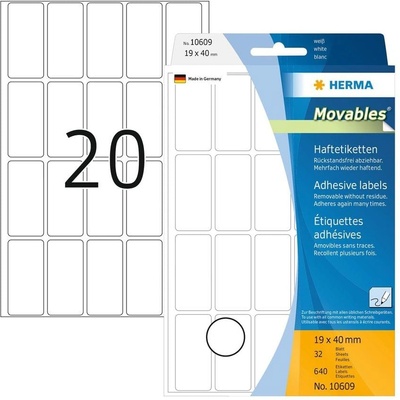 Herma Самозалепващи се етикети, за цени, 19 х 40 mm, бели, 6 (1540100143)