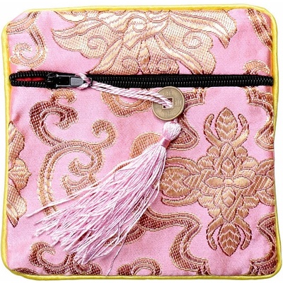 Nefertitis Brokátový sáček světle růžový se zipem a mincí pro štěstí 12x12 cm NF27611 - cca 12 x 12 cm