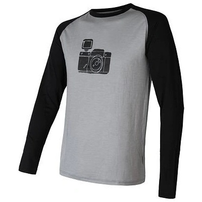 Sensor merino Active PT CAMERA pánske tričko dl.rukáv sivá čierna