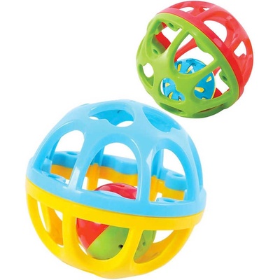 WIKY Míč s chrastítkem 9 cm modro-žlutý