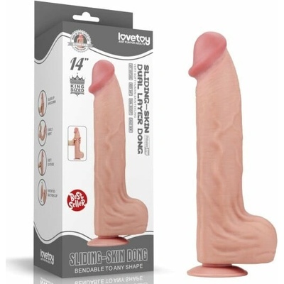LoveToy King Sized Sliding Skin Dual Layer Dong 14" Flesh