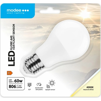 Modee Lighting LED Smart žárovka A60 8,8W neutrální bílá, světelný senzor MSL-G4000K8,8WE27-DLS