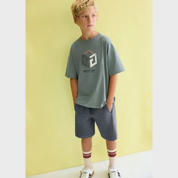 Mayoral Комплект embossed със зелена тениска и къси графитени панталони за момче Mayoral