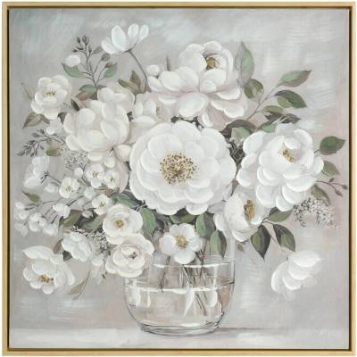 Ručne maľovaný obraz na plátne s motívom kvetinového zátišia 60x60cm - krémový