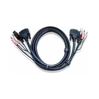 ATEN KVM кабел ATEN 2L-7D02UI : : DVI-I / M + USB type A / M + 2x Audio plugs към DVI-I / M + USB type B / M + 2х Audio plugs, 1.8 м, Черен, 2L-7D02UI