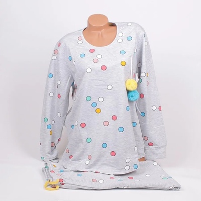 Светлосива макси ватирана пижама с цветни точки