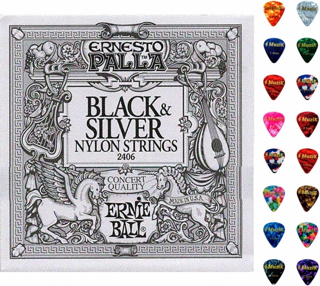 Ernie Ball 2406 ERNIE BALL ERNESTO PALLA BLACK SILVER NYLON