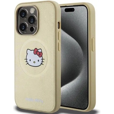 Hello Kitty Кейс Hello Kitty Leather Kitty Head MagSafe за iPhone 15 Pro, златист (3666339189082)