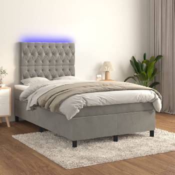 vidaXL Боксспринг легло с матрак и LED, светлосиво, 120x200 см, кадифе (3136293)