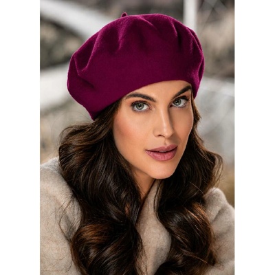TONAK Fialový baret FLORA 100% vlna WOOLMARK