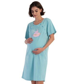 Image 1 of Нощница за кърмачки в пастелно тюркоазен цвят с котета