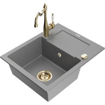 Mexen Enzo еднокамерен гранитен мивка с отцедник и кухненски смесител Carla, сив - 6506-71-670700-50 (6506-71-670700-50)