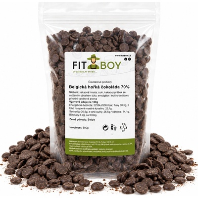 FITBOY Belgická hořká čokoláda 70% 500 g