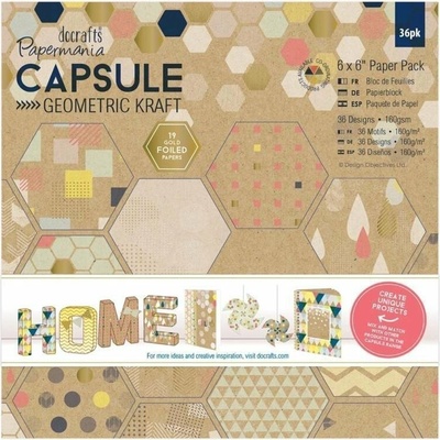 Docrafts Sada papírů 15x15cm - Geometric Kraft 36 ks