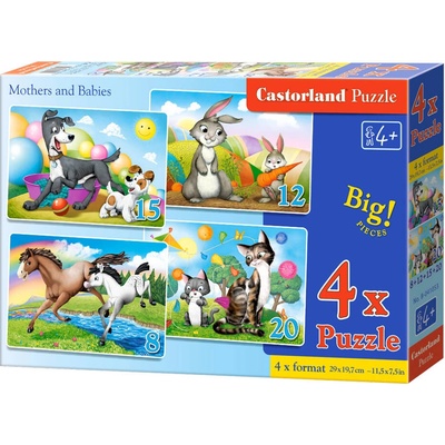 Castorland 4v1 8,12,15,20 dílků Maminka a mláďata