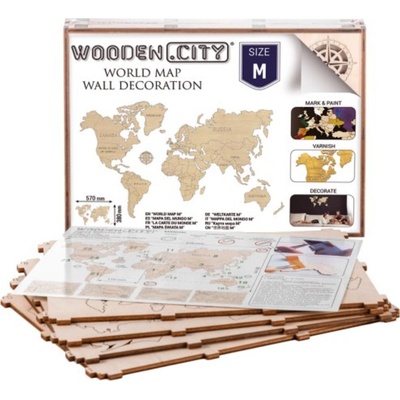 Wooden City Mapa světa dřevěná velikost M (57x38cm) – Zboží Dáma