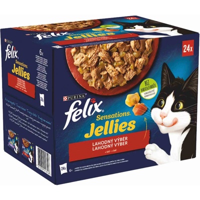FELIX Sensations Jellies výber v ochutenom želé hovädzie kura kačka jahňa 24 x 85 g