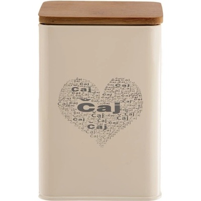 Orion Plechová dóza s dreveným vrchnákom čaj srdce 9,5x9,5 x 14 cm