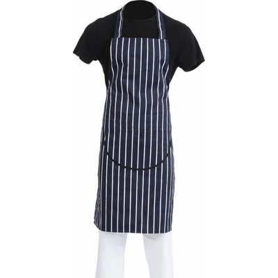 Whites Chefs Clothing zástěra s kapsou vzor řeznický proužek v námořnické modré