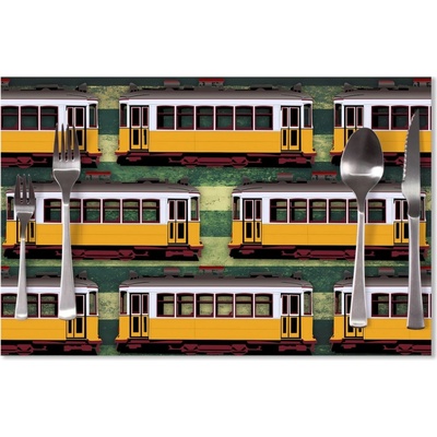 Sablio Prestieranie Lisabonské historické električky Zelený Pattern 40x30cm