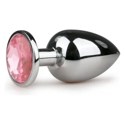 Easy Голям метален анален разширител-бижу с розов кристал