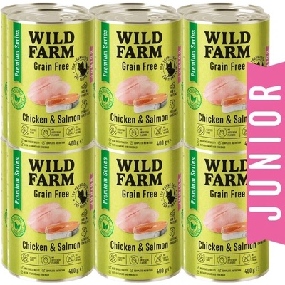WILD FARM Premium Grain Free Chicken and Salmon Junior 12x400g - беззърнена храна за котенца