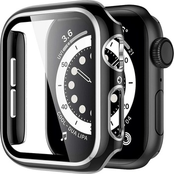 AW Lesklé prémiové ochranné pouzdro s tvrzeným sklem pro Apple Watch Velikost sklíčka: 38mm, Barva: Černé tělo / stříbrný obrys IR-AWCASE006