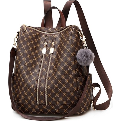 Кокетна дамска кожена раница с пухче | Кожени раници дамски