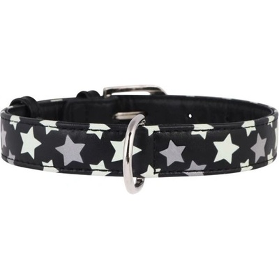 COLLAR Светещ кожен нашийник с звездички, черен 30 - 39см, 20мм