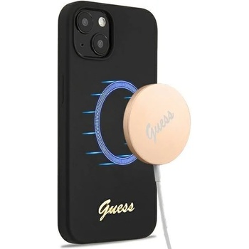 GUESS Кейс Guess GUHMP13MLSLMGBK за iPhone 13 6.1"", черен, твърд, Silicone Script Gold Logo (KXG0030791)