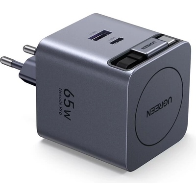 Захранване за ел. мрежа с вграден USB-C кабел и USB-A и USB-C изходи с технология за бързо зареждане - Ugreen X614 Nexode Pro Fast Wall Charger GaN 45W (тъмносив) (X614)
