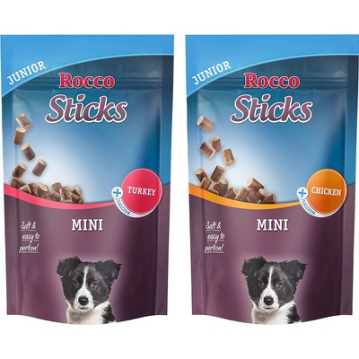 Výhodné balenie Rocco Sticks Mini junior mix: 1 x morčacie 1 x kuracie 70 g 70 g
