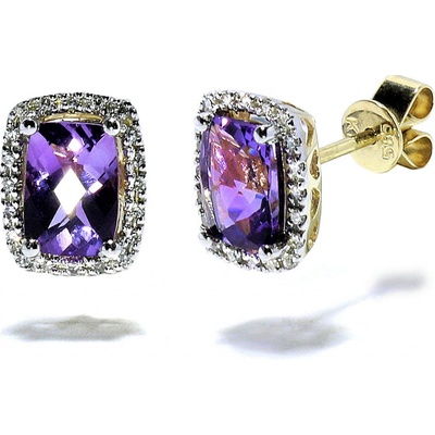 Blink-Blink diamantové náušnice zo žltého zlata s Ametystom 3160ZAG