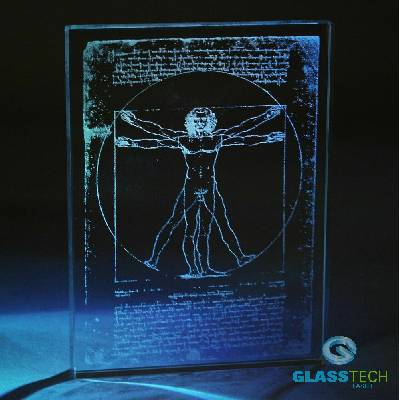 Vitruvian laserovaný ve skleněné desce