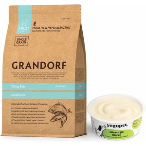 Grandorf|Yogupet Grandorf White Fish Mini 1 кг + Yogupet - Комплект за мини породи с храна с бяла риба и йогурт със зехтин