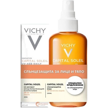 Vichy Capital Soleil Комплект - Флуид за лице и Слънцезащитна вода, 40 + 200 ml