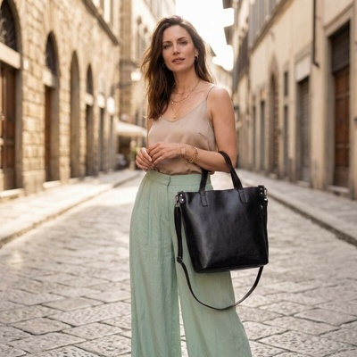 Paolo Peruzzi dámska kožená kabelka cez rameno klasický shopper čierna Z-59-BL