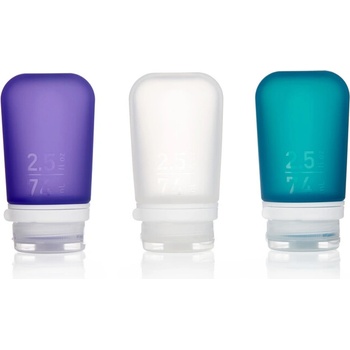 humangear GoToob+ Силиконова бутилка/касета за пътуване Пакет от 3 74 ml прозрачна/виолетова/тюркоазена (071003)