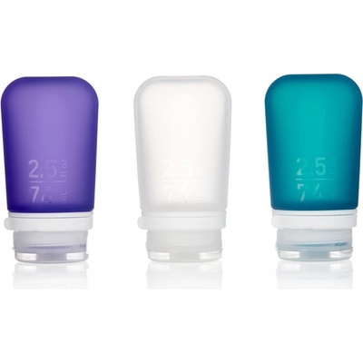 humangear GoToob+ Силиконова бутилка/касета за пътуване Пакет от 3 74 ml прозрачна/виолетова/тюркоазена (071003)