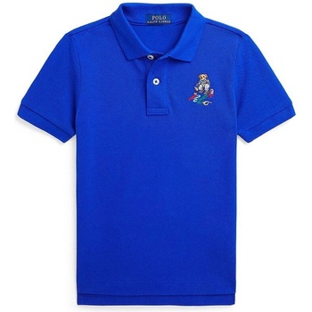 Ralph Lauren Детска памучна тениска с яка Polo Ralph Lauren в синьо с изчистен дизайн (322853788011)