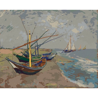 Zuty Malování Podle Čísel Rybářské Lodě Na Pláži V Saintes-Maries Vincent Van Gogh 80 x 100 cm