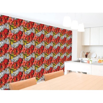 DIMEX ART s. r. o Луксозна флизелинова тапета червени и бели гербери