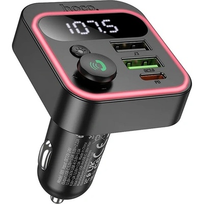hoco. E85 Bluetooth FM предавател за кола, зарядно устройство, 2 USB+Type-C гнезда v5.4, LED дисплей, ЧЕРЕН E85_B (E85_B)