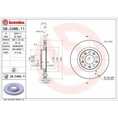 BREMBO brzdový kotúč 09.C496.11, sada 2 ks