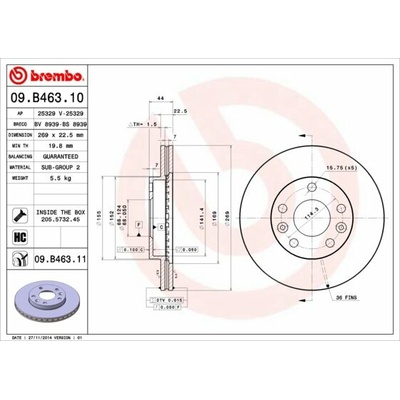 BREMBO brzdový kotúč 09.B463.11, sada 2 ks