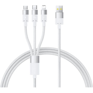 Baseus - Кабел за данни StarSpeed (P10319900211-00) - Бързо зареждане, USB към Micro-USB, Type-C, Lightning, 100W, 1.5 м - Бял
